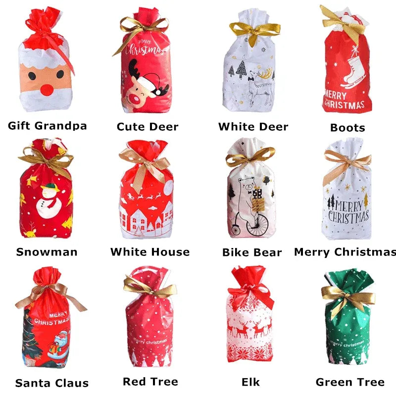 10pcs Christmas Candy Bags Gift Treat Drawstring Pouches Biscuit Cookie Packaging - 10Pcs Bag-Bike Bear