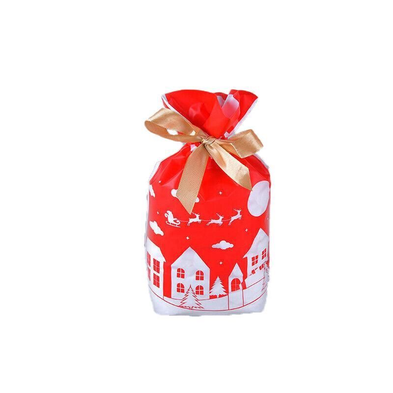 10pcs Christmas Candy Bags Gift Treat Drawstring Pouches Biscuit Cookie Packaging - 10Pcs Bag-White House