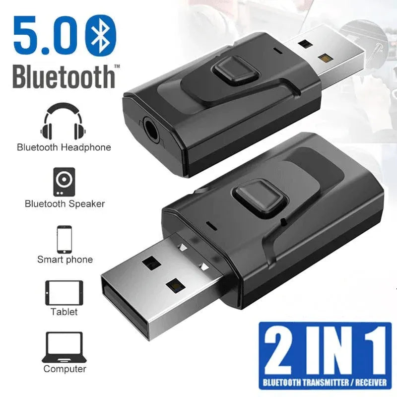2 in 1 Bluetooth 5.0 USB Audio Transmitter Receiver with 3.5mm AUX Adapter