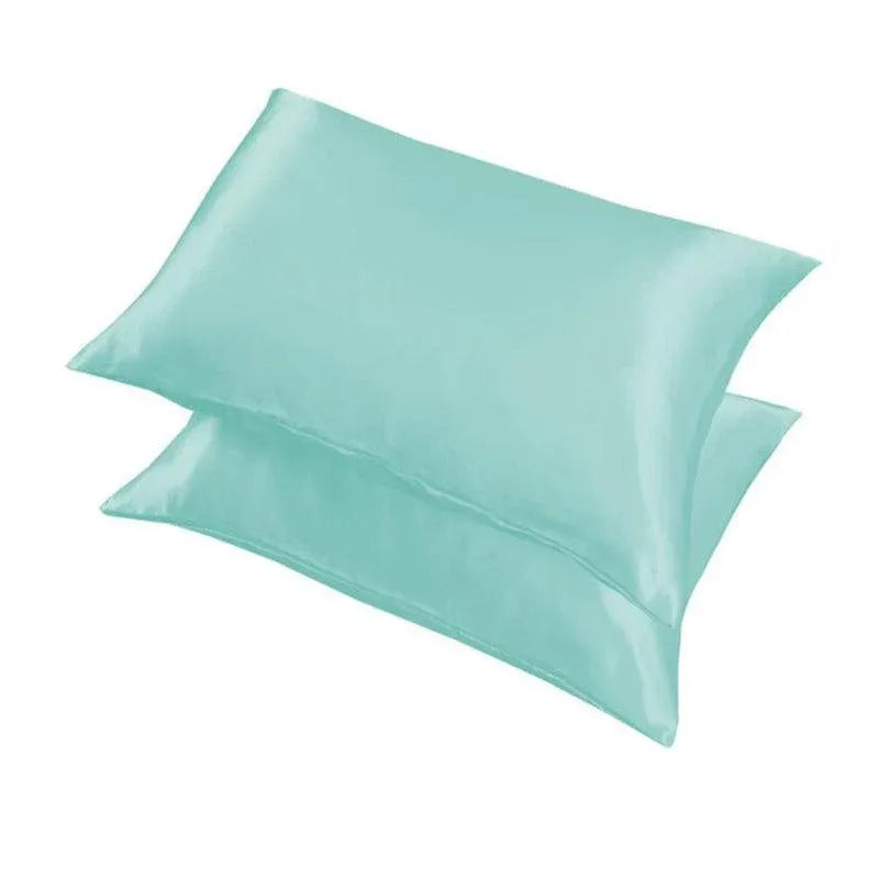 2 Pack Satin Pillowcases Luxury Soft Cushion Covers Bedroom Home Decor - Light Blue