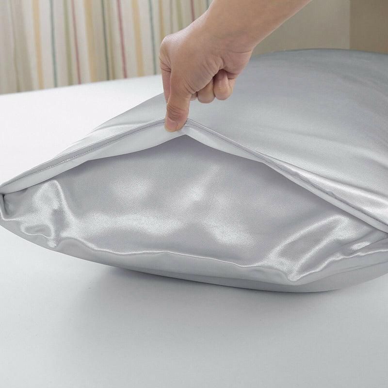 2 Pack Satin Pillowcases Luxury Soft Cushion Covers Bedroom Home Decor - Light Blue