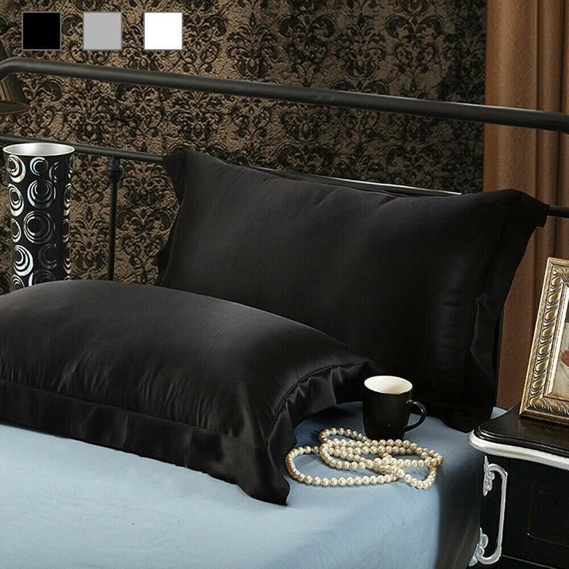 2 Pack Satin Pillowcases Luxury Soft Cushion Covers Bedroom Home Decor - Light Yellow