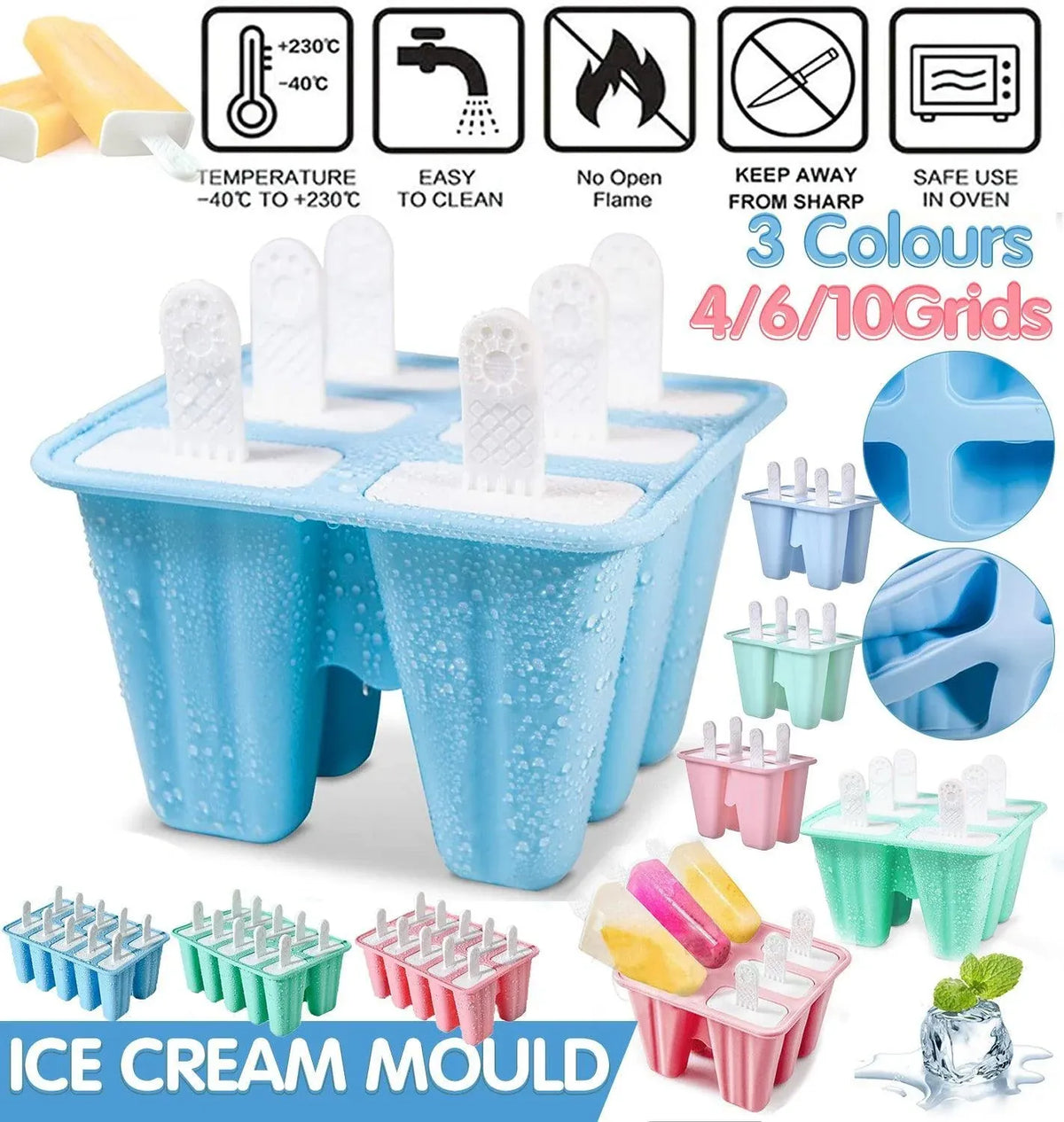 Silicone Ice Cream Mould Block Frozen Molds Icy Pole Jelly Popsicle - Green-4Grid