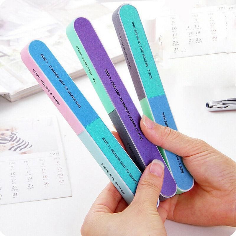 7 Way Professional Natural Nail File Straight Buffer Sanding Manicure Tools - 5 PCS