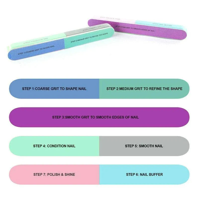 7 Way Professional Natural Nail File Straight Buffer Sanding Manicure Tools - 5 PCS