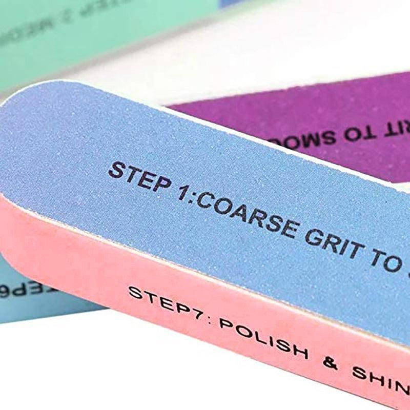 7 Way Professional Natural Nail File Straight Buffer Sanding Manicure Tools - 5 PCS