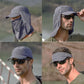 Unisex Face Neck Flap Hat Wide Brim Cap Hiking Fishing Sun Protection Outdoor - Army Green