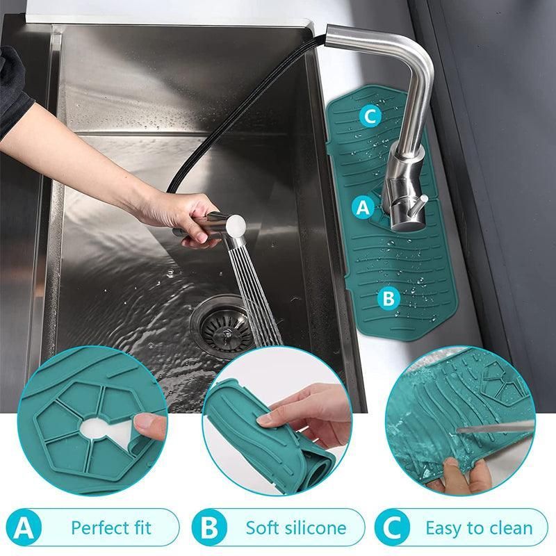 L Size Silicone Faucet Mat Kitchen Protector Faucet Absorbent Mat Sink Splash Guard - Black
