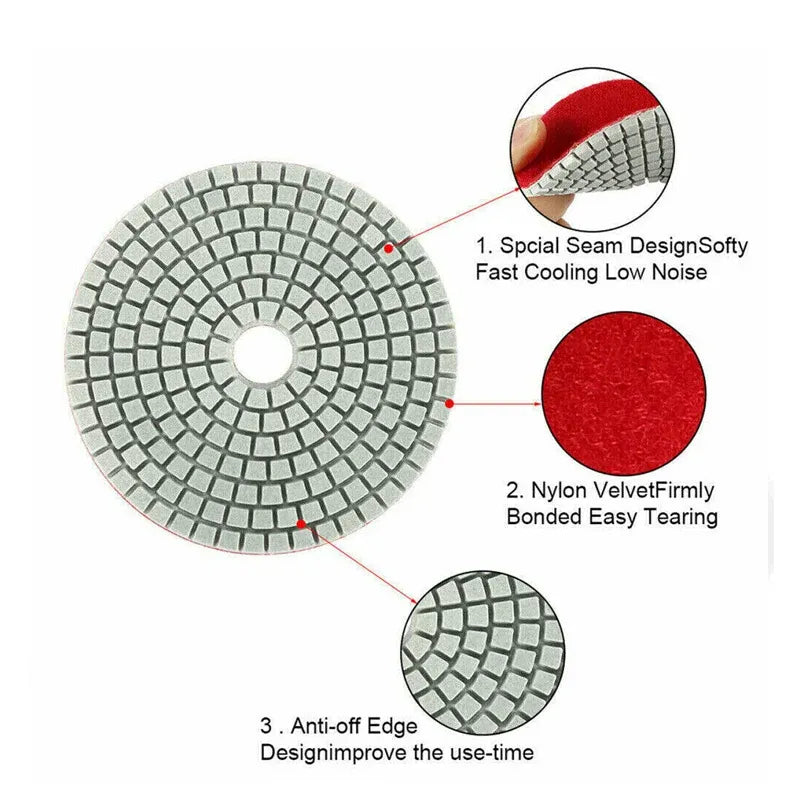 10PCS 100mm Diamond Polishing Pads Set for Granite Marble Concrete Tile