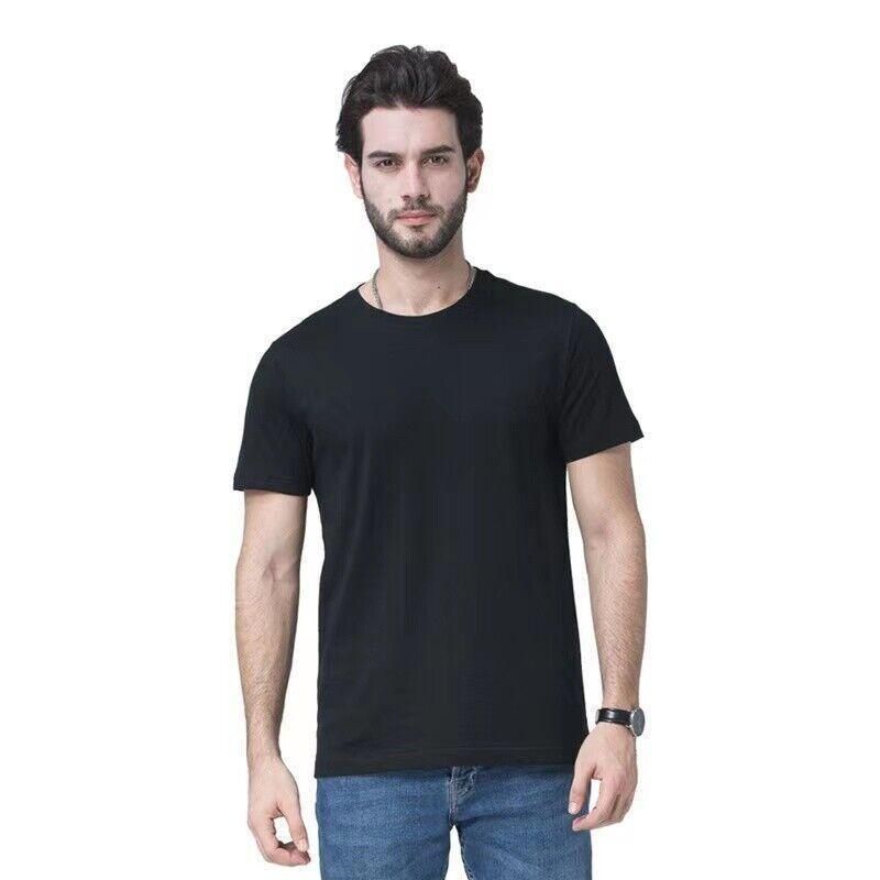 Heavy Cotton Short Sleeve T Shirt Plain Basic Tee Mens Top Dark Blue Size Large - 4XL
