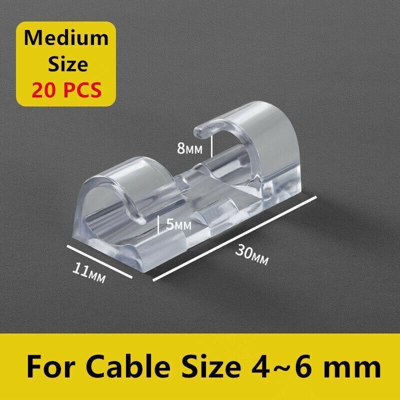 20PCS Cable Clips Management Holder Cord Wire Line Organizer Self-Adhesive M - M Size - White x 20 PCS