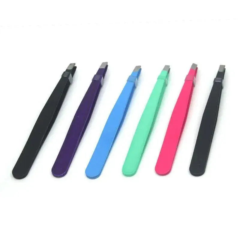 Stainless Steel Hair Eyebrow Tweezers Plucker Puller Beauty Slanted Nail Tip - Black