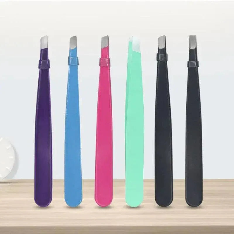 Stainless Steel Hair Eyebrow Tweezers Plucker Puller Beauty Slanted Nail Tip - Black