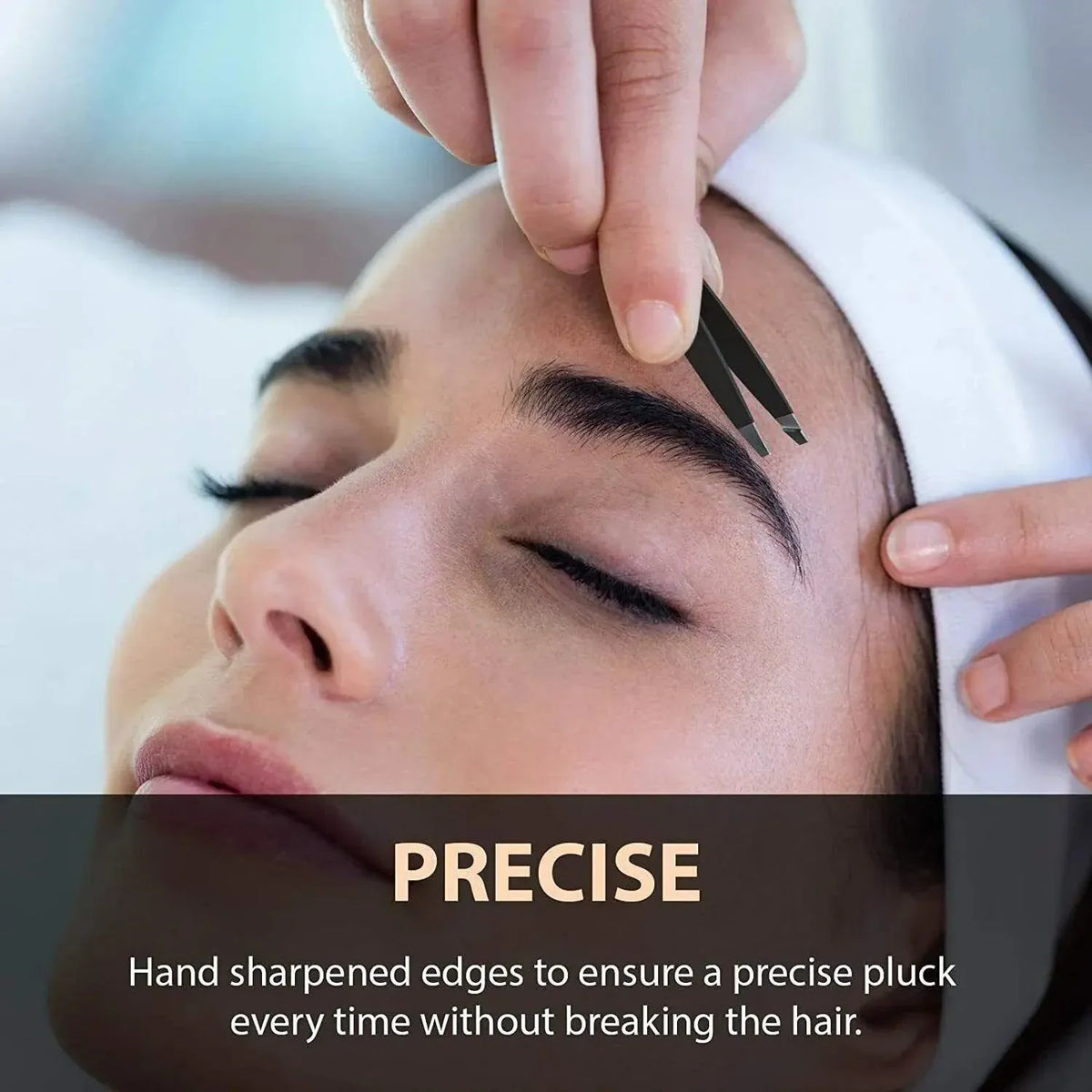 Stainless Steel Hair Eyebrow Tweezers Plucker Puller Beauty Slanted Nail Tip - Black