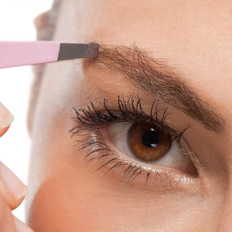 Stainless Steel Hair Eyebrow Tweezers Plucker Puller Beauty Slanted Nail Tip - Black