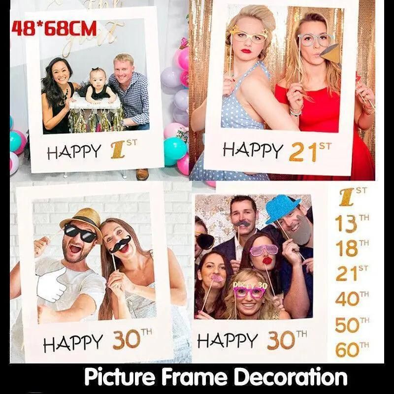 1Th 18Th-60Th Photo Booth Props Picture Frame Wedding Birthday Party Decoration - Happy 30TH