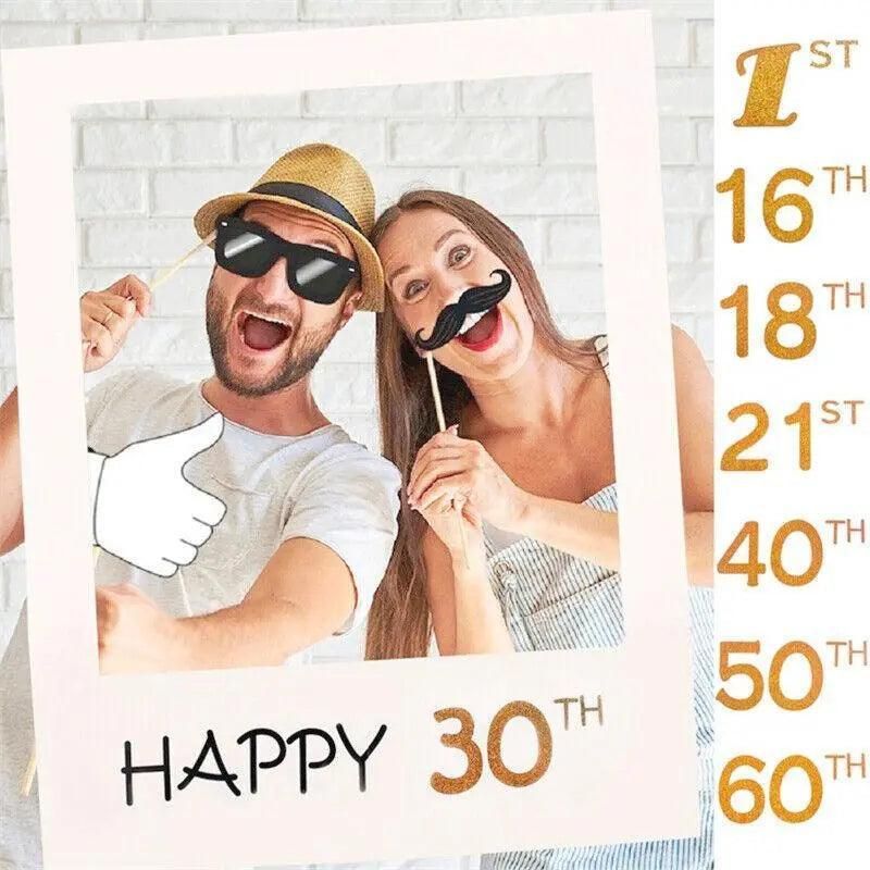 1Th 18Th-60Th Photo Booth Props Picture Frame Wedding Birthday Party Decoration - Happy 30TH