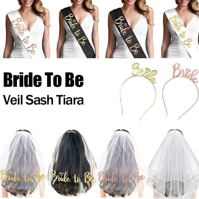 Bride To Be Hen Veil Sash Tiara Hens Night Bridal Shower Kitchen Tea Accessories - Black/Gold Sash