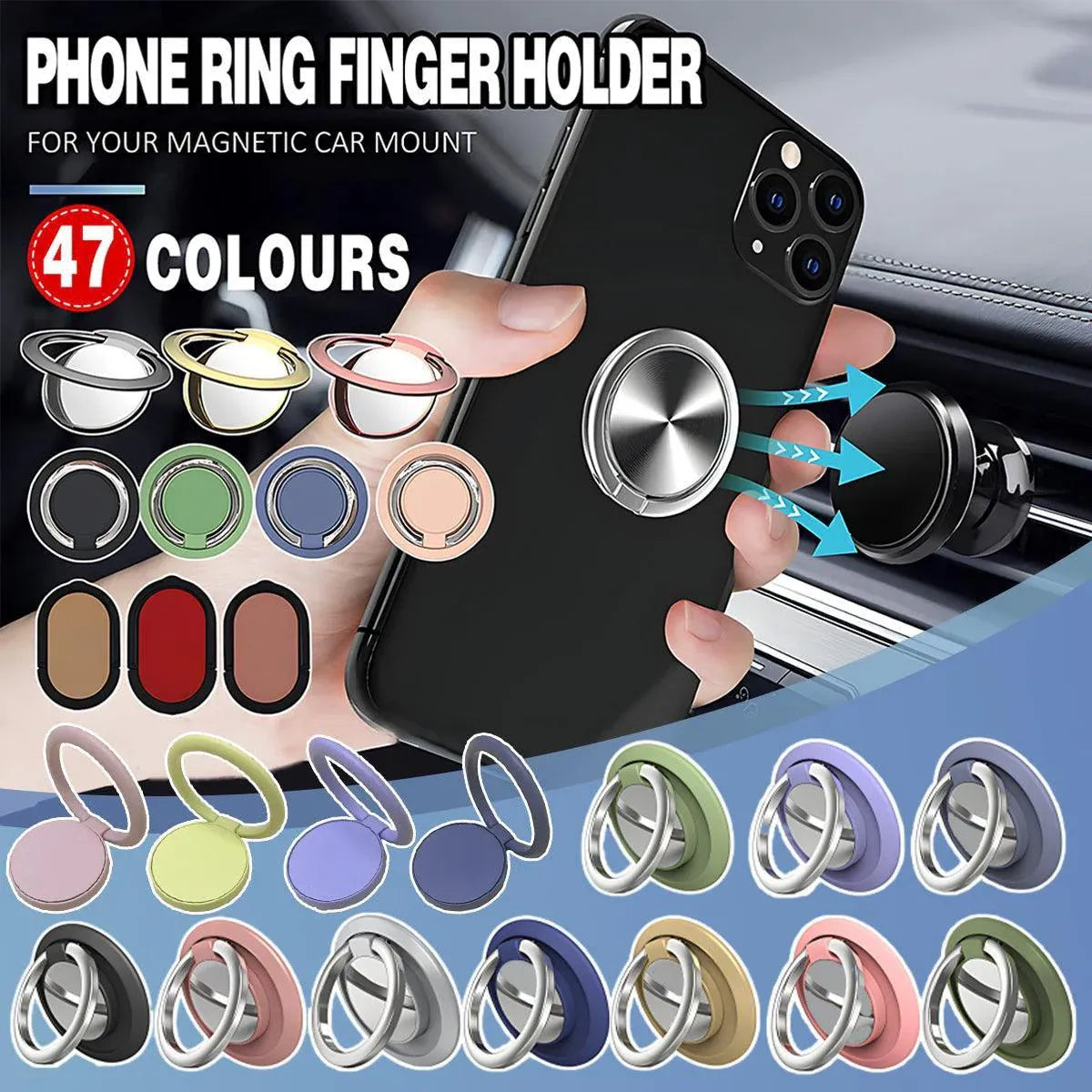 Iring Phone Ring Finger Holder Stand Car Mount Hook For Iphone Ipad Mobile Grip - C- Red