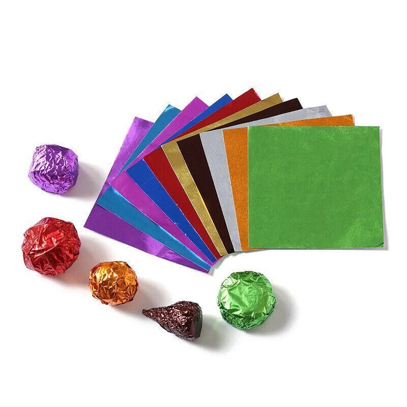 100PCS Tin Foil Aluminium Wrapping Square Chocolate Wrappers 10CM - Red/Embossed