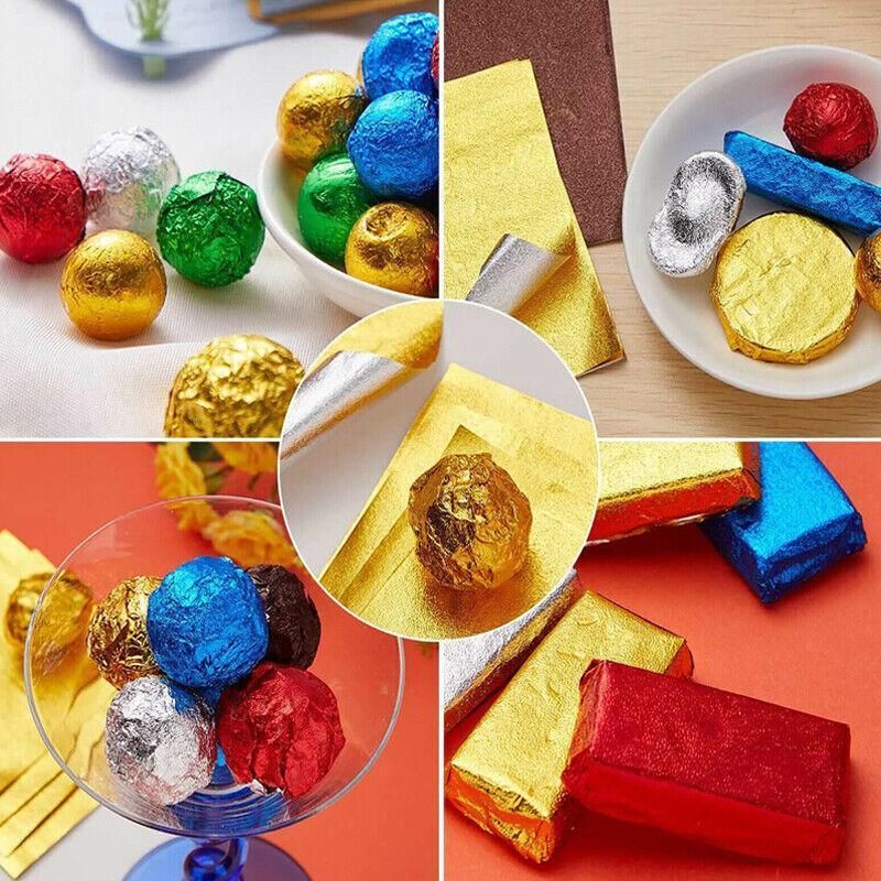 100PCS Tin Foil Aluminium Wrapping Square Chocolate Wrappers 10CM - Red/Embossed