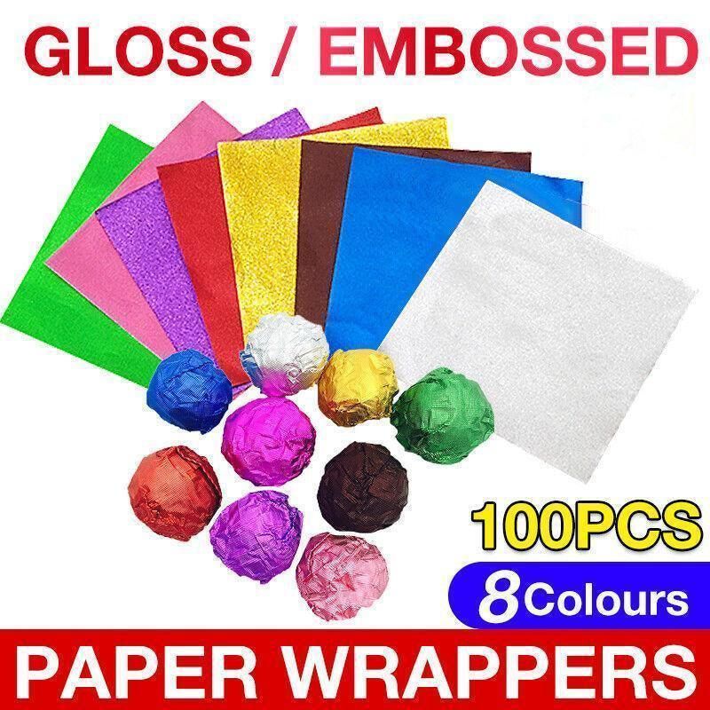 100PCS Tin Foil Aluminium Wrapping Square Chocolate Wrappers 10CM - Pink/Embossed
