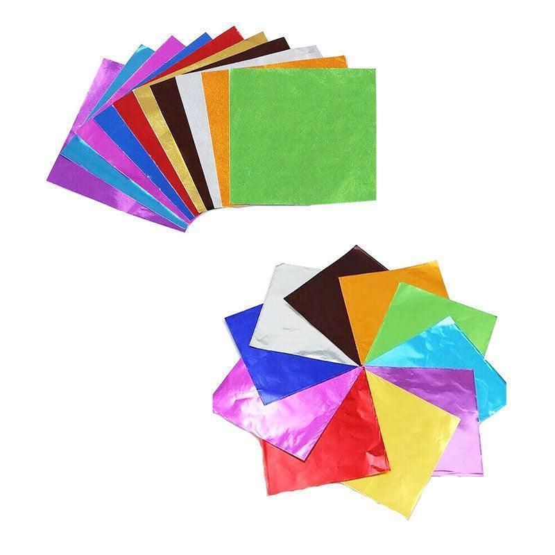 100PCS Tin Foil Aluminium Wrapping Square Chocolate Wrappers 10CM - Pink/Embossed