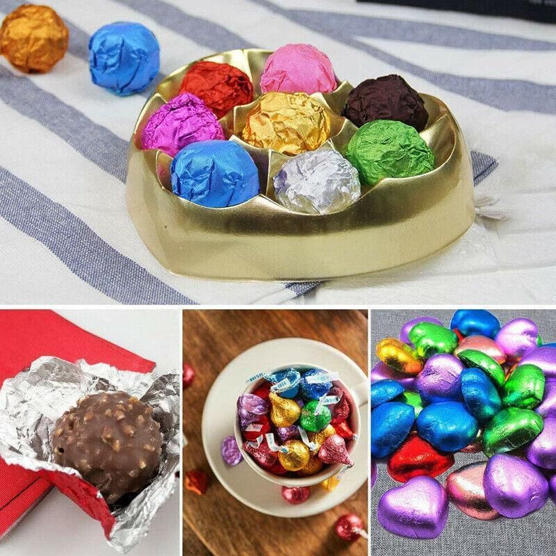 100Pcs Aluminium Foil Chocolate Wrappers 20cm Squares - Brown/Embossed