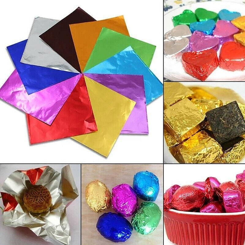 100Pcs Aluminium Foil Chocolate Wrappers 20cm Squares - Brown/Embossed