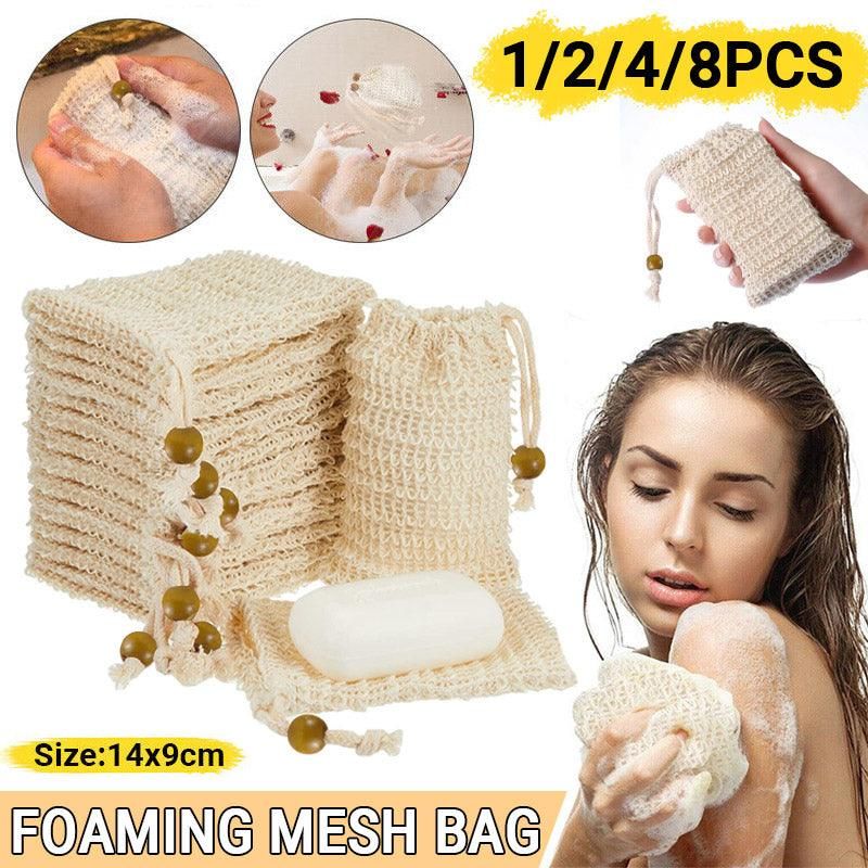 Flax Soap Saver Bag with Foaming Mesh and Drawstring for Exfoliating - 1PC
