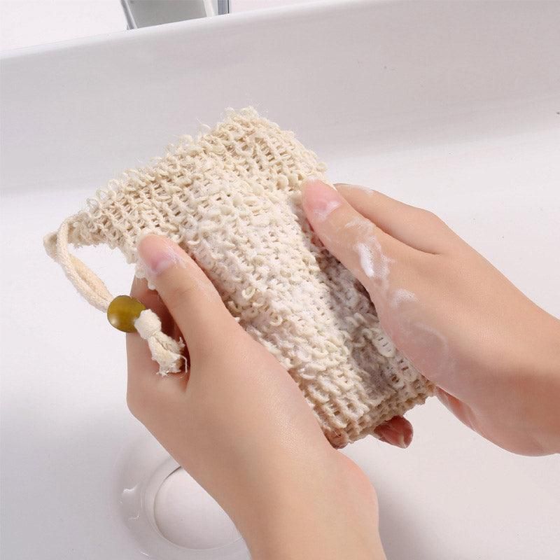 Flax Soap Saver Bag with Foaming Mesh and Drawstring for Exfoliating - 1PC