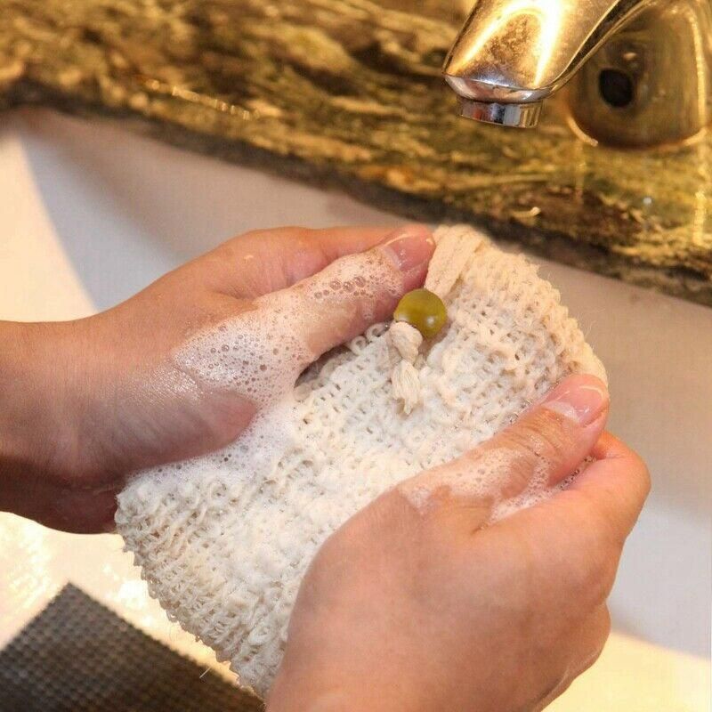 Flax Soap Saver Bag with Foaming Mesh and Drawstring for Exfoliating - 1PC