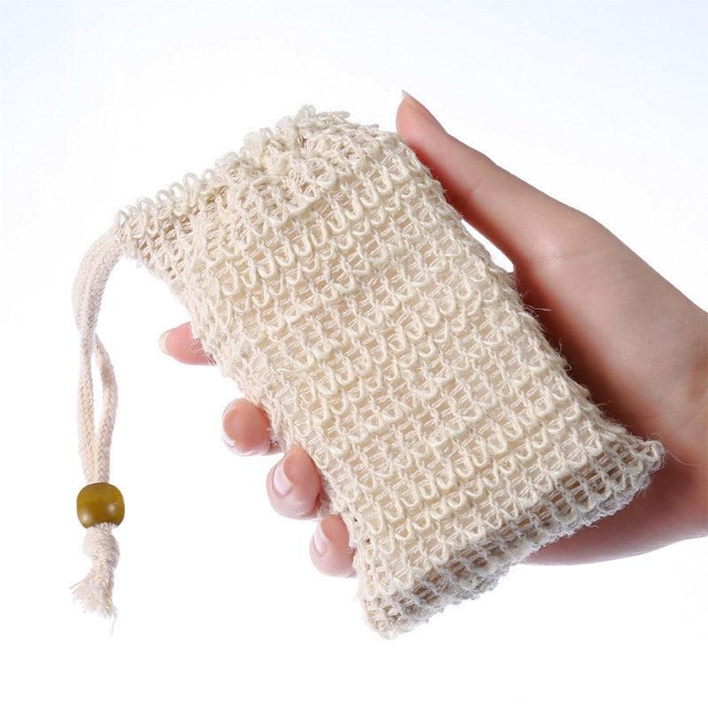 Flax Soap Saver Bag with Foaming Mesh and Drawstring for Exfoliating - 1PC