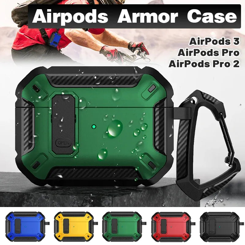 For Apple AirPods pro and pro2 Case Armor Earphone Heavy Duty Shockproof Cover - Black&Green For Airpods Pro