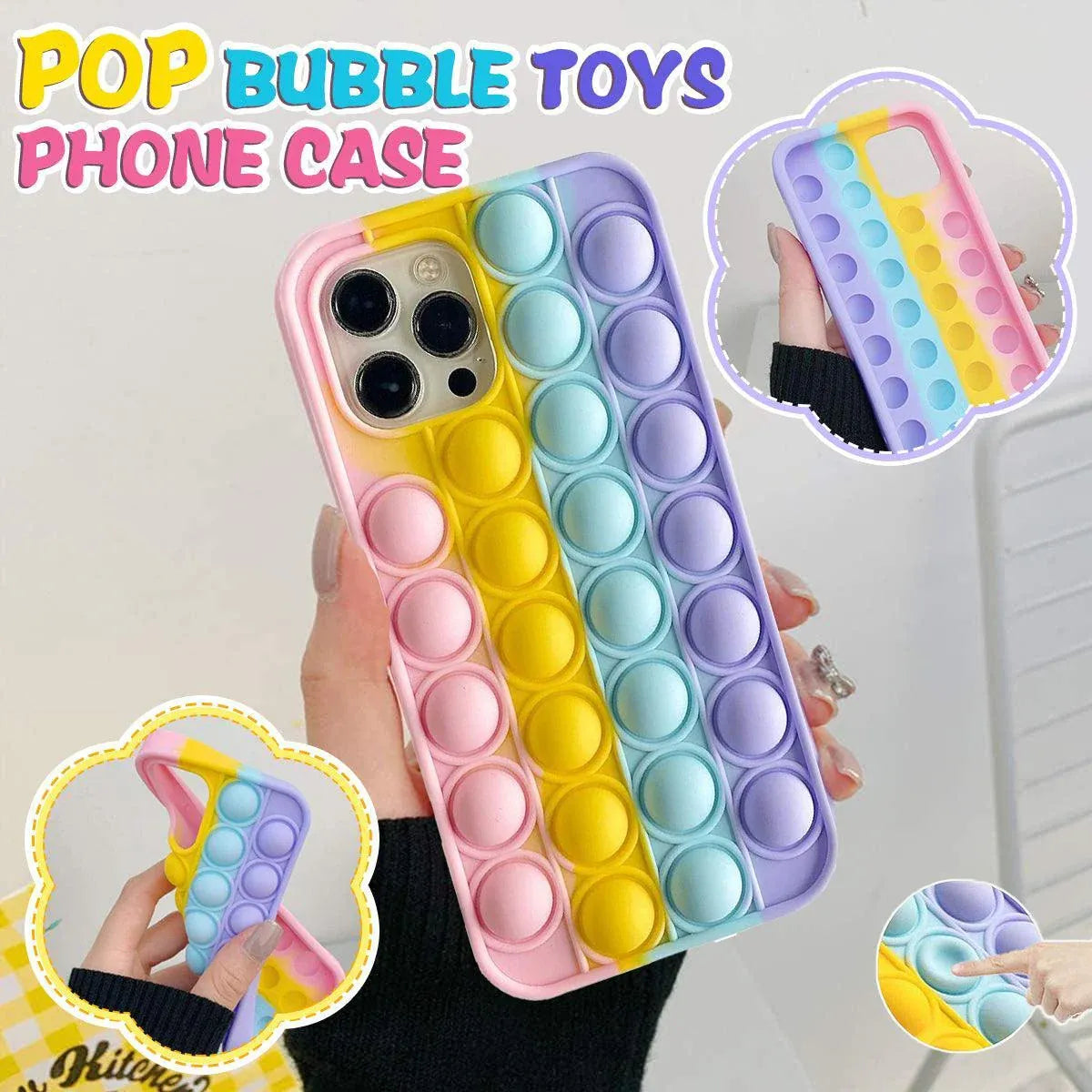 Rainbow Pop Fidget Toys Push It Bubble Phone Case For iPhone 7 8 Plus X XR 11 12 Pro Max - iPhone 7Plus/8Plus