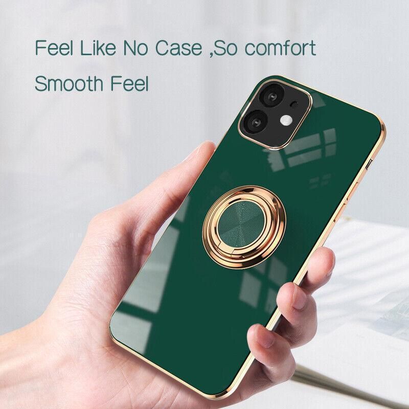 Light Cyan Luxury Shockproof Silicone Ring Case Stand Cover for iPhone 14 13 12 Pro Max - iPhone 14 Pro Max