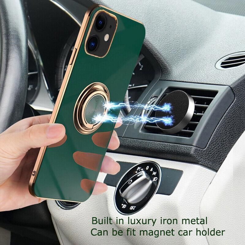Light Cyan Luxury Shockproof Silicone Ring Case Stand Cover for iPhone 14 13 12 Pro Max - iPhone 14 Pro Max