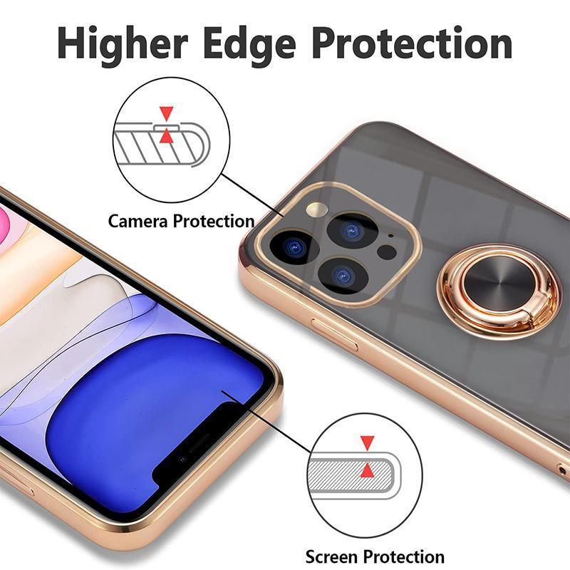 Light Cyan Luxury Shockproof Silicone Ring Case Stand Cover for iPhone 14 13 12 Pro Max - iPhone 14 Pro Max