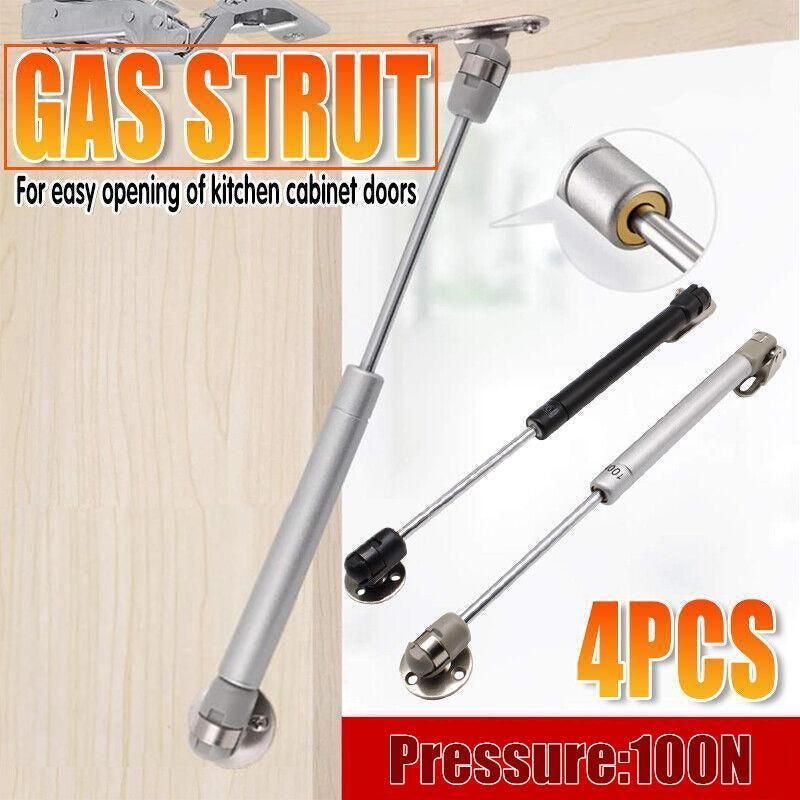 4Pcs 100N Gas Strut Kitchen Cabinet Cupboard Door Hinges Stays - Black