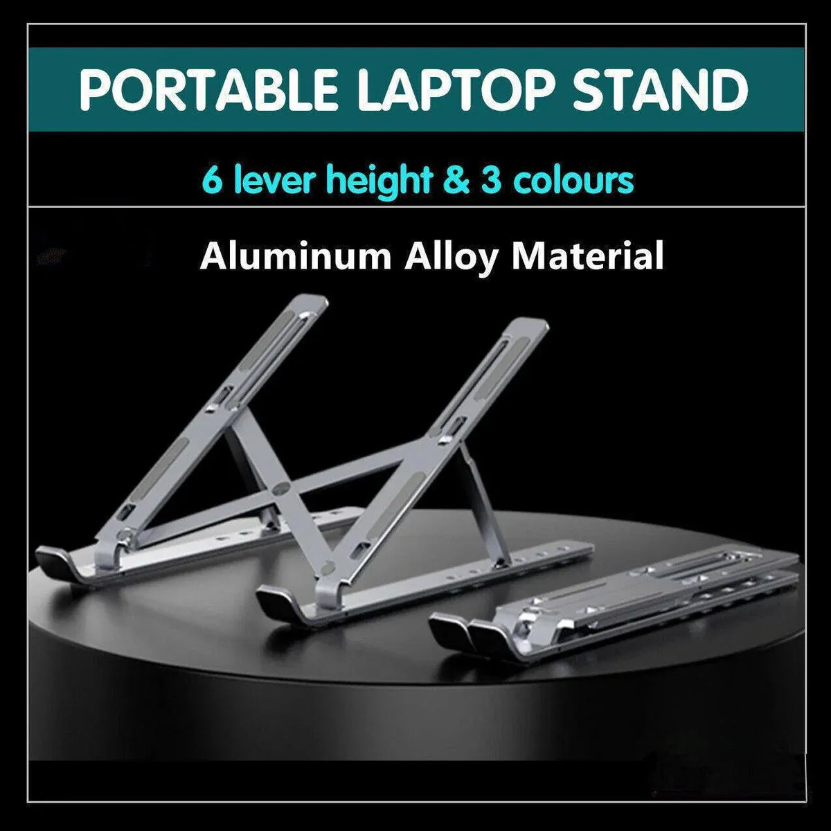 Adjustable Laptop Stand Portable Aluminum Alloy Desktop Holder for 11 to 17.3 Inch - Black