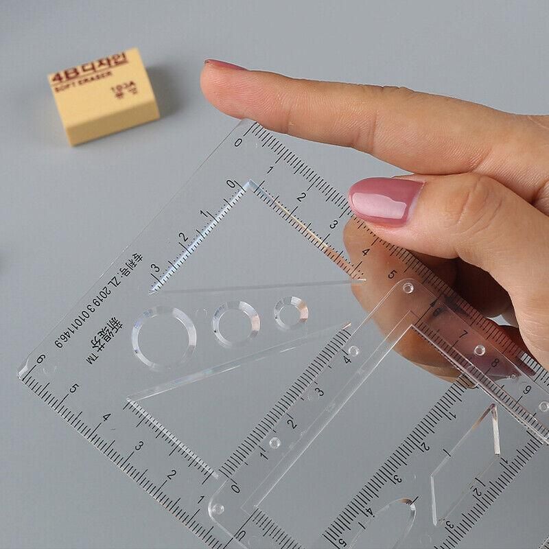 Multifunctional Geometric Ruler Student Mathematics Drawing Tools School Office - Blue-Primary School