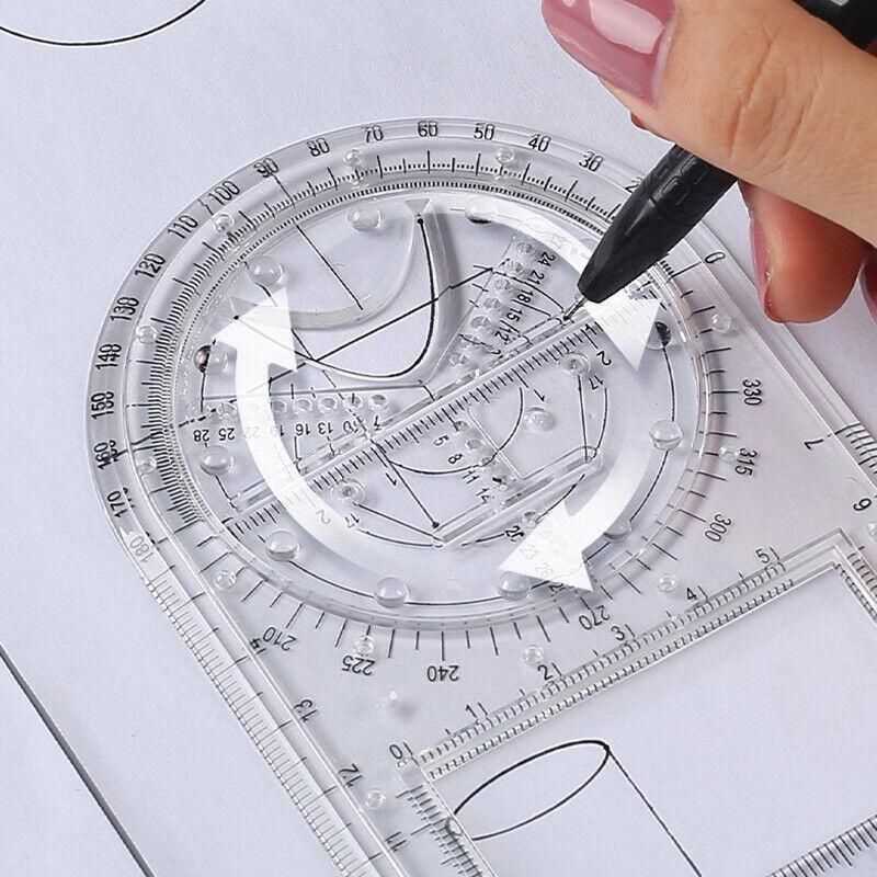 Multifunctional Geometric Ruler Student Mathematics Drawing Tools School Office - Blue-Primary School