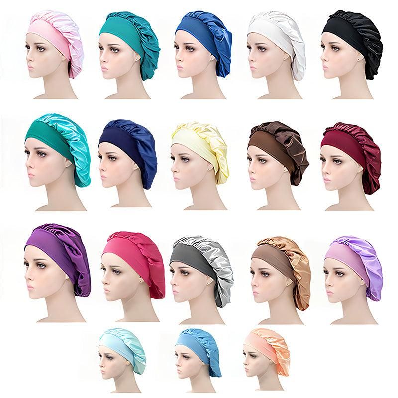 Sleeping Bonnet Hair Wrap Silk Satin Cap Women Elastic Night Soft Hat Headwear - Light green