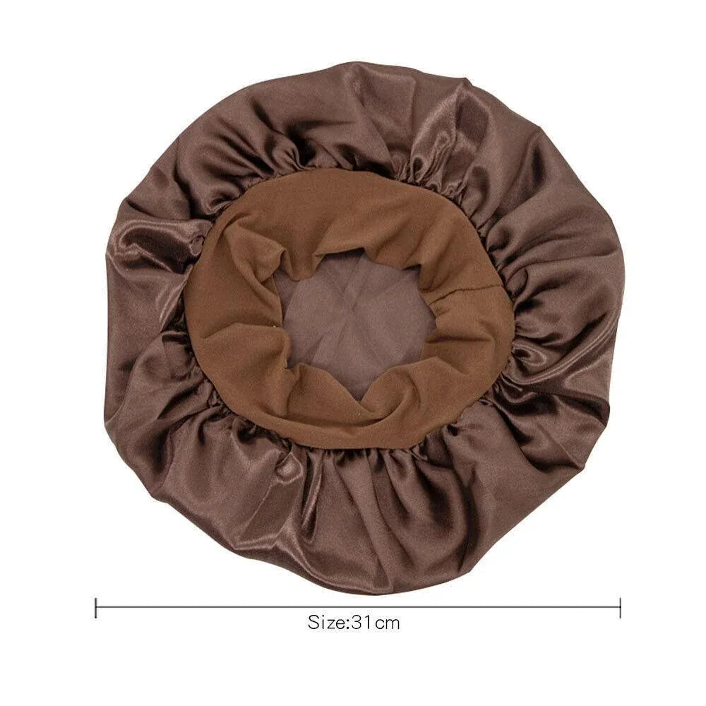 Sleeping Bonnet Hair Wrap Silk Satin Cap Women Elastic Night Soft Hat Headwear - Light green