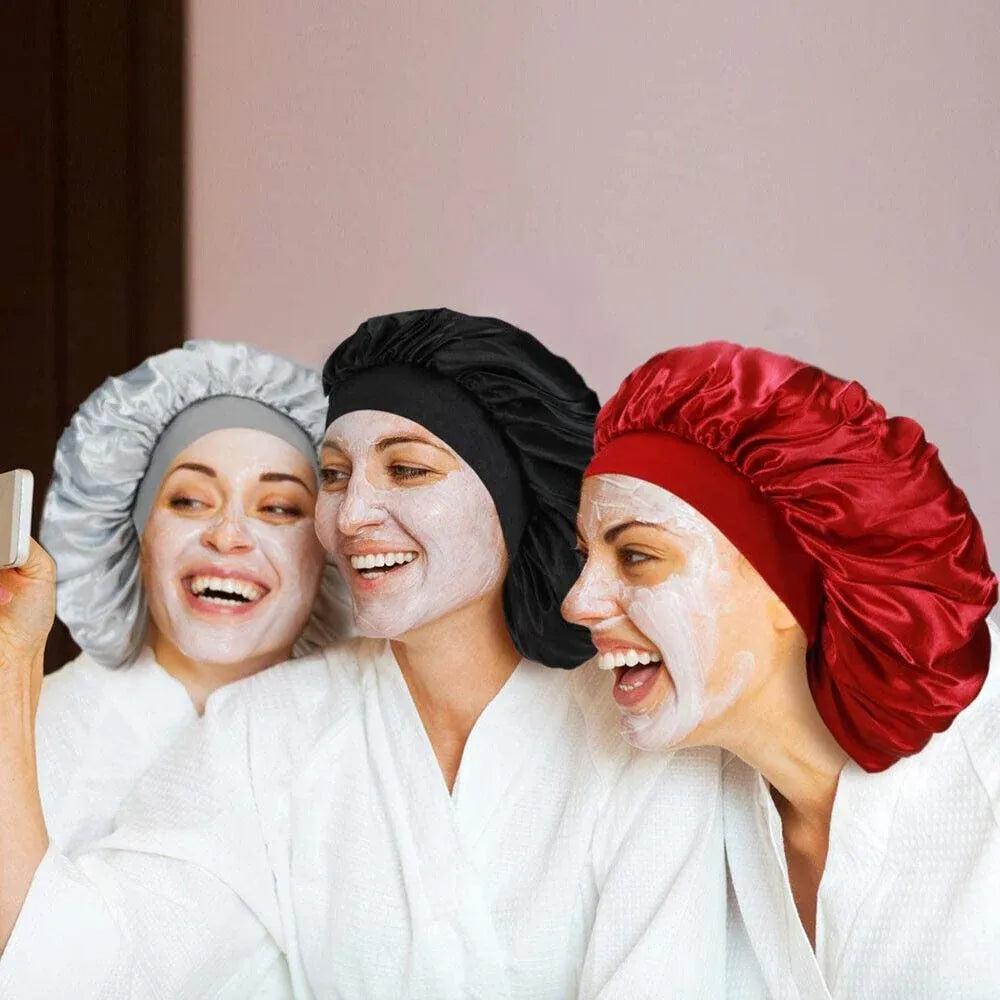 Sleeping Bonnet Hair Wrap Silk Satin Cap Women Elastic Night Soft Hat Headwear - Light green