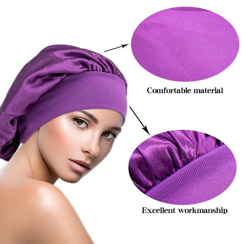 Sleeping Bonnet Hair Wrap Silk Satin Cap Women Elastic Night Soft Hat Headwear - Light green