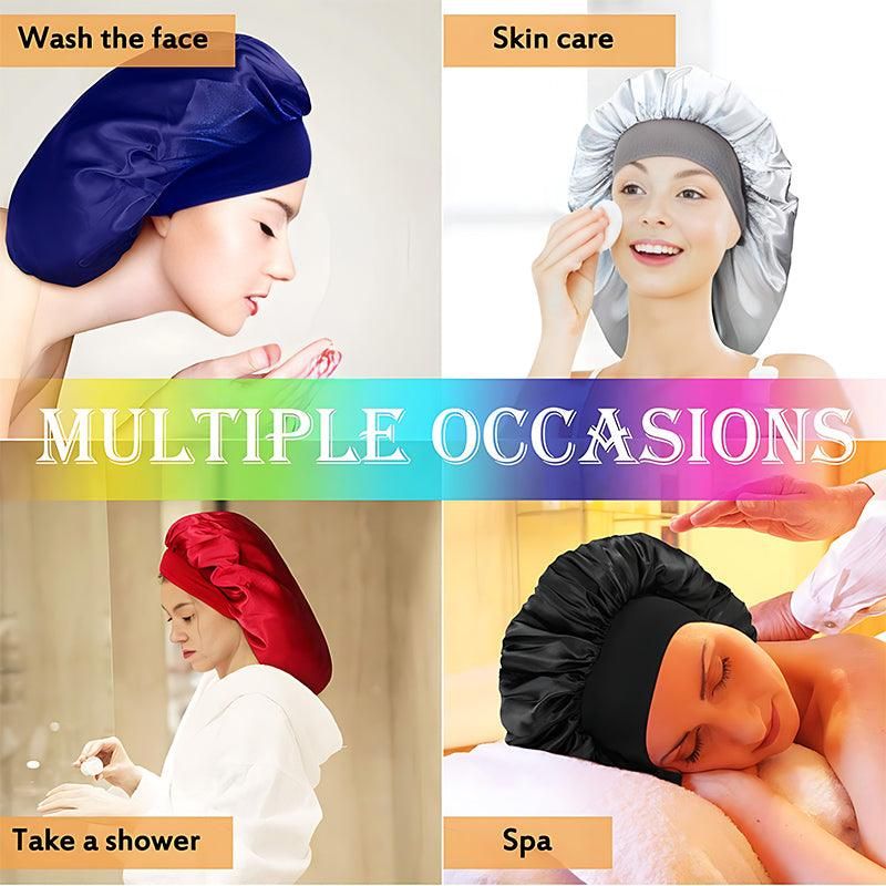 Sleeping Bonnet Hair Wrap Silk Satin Cap Women Elastic Night Soft Hat Headwear - Light green