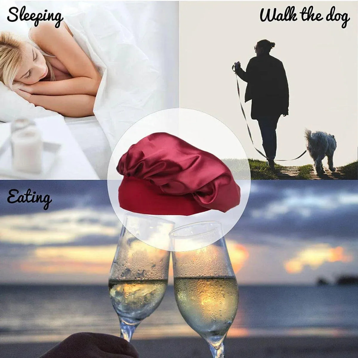 Sleeping Bonnet Hair Wrap Silk Satin Cap Women Elastic Night Soft Hat Headwear - Light green