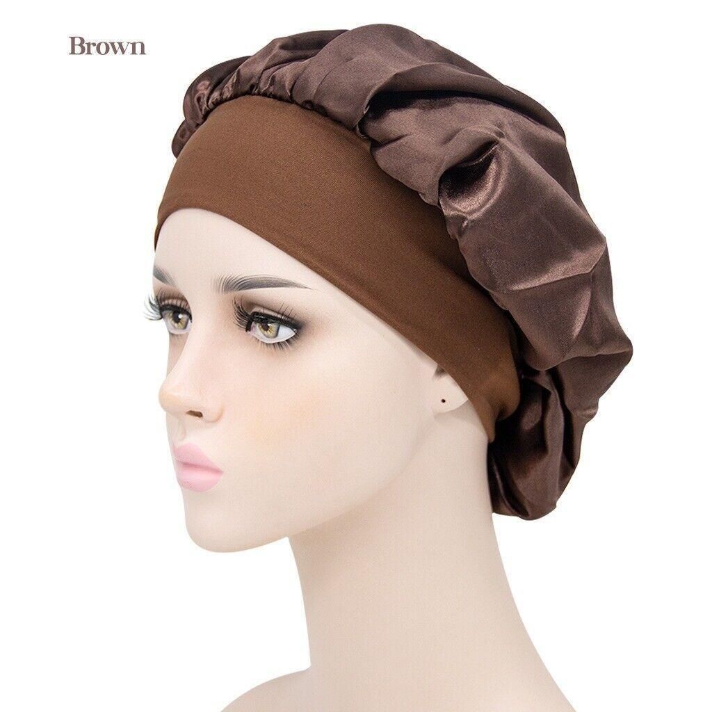 Sleeping Bonnet Hair Wrap Silk Satin Cap Women Elastic Night Soft Hat Headwear - Light green
