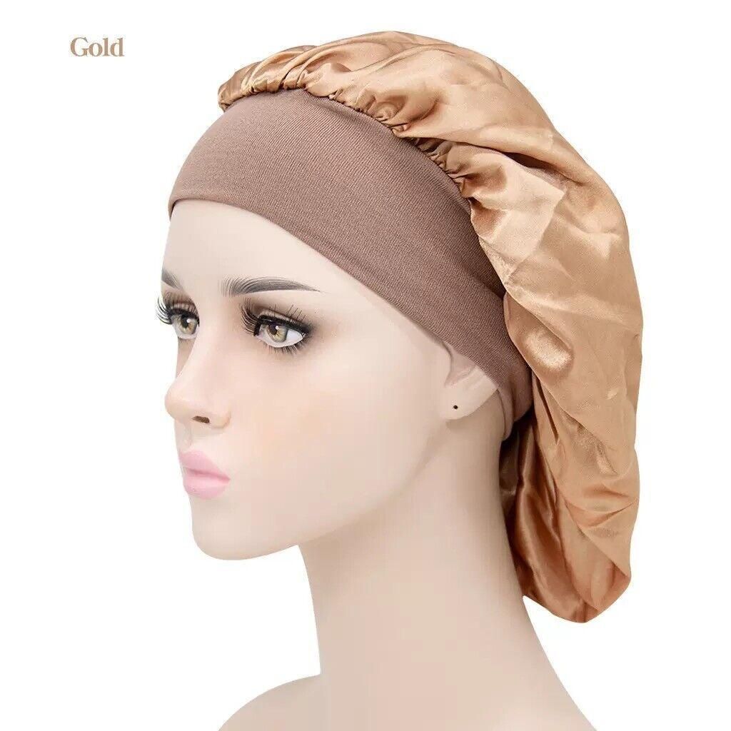 Sleeping Bonnet Hair Wrap Silk Satin Cap Women Elastic Night Soft Hat Headwear - Light green